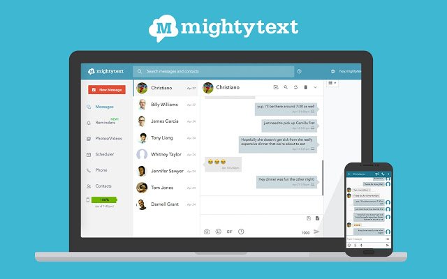 MightText allows you to send/receive text messages using chrome. You can sync photos in your mobile with PC.