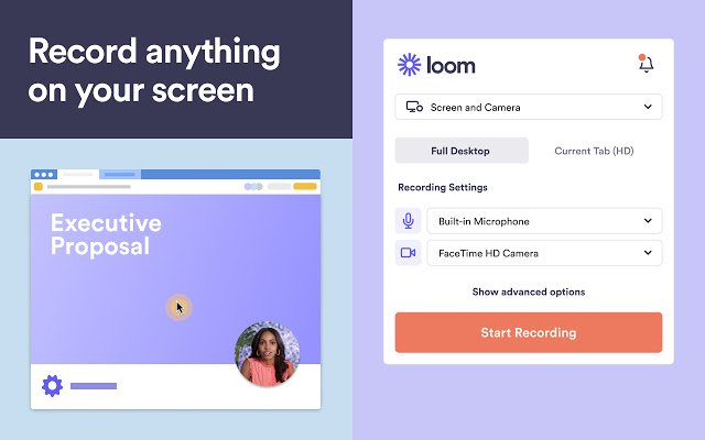 Loom allows you to capture your screen, record your front-facing camera, and narrate it from a single platform and then share a publicly shareable URL automatically copied to the clipboard.