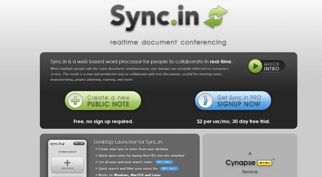 Sync.in is an online tool that allows real-time document conferencing.