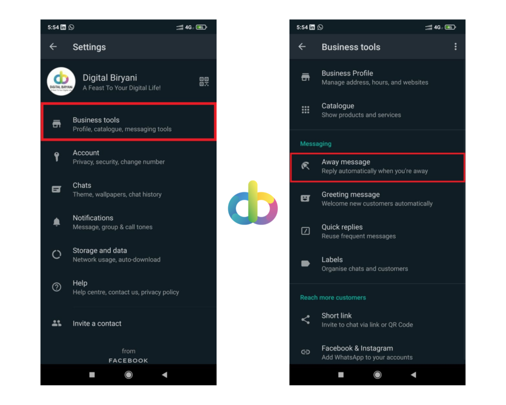 WhatsApp Auto Reply - Steps to enable the feature in WhatsApp Business Account. Go to Settings > Business Tools > Away Message.