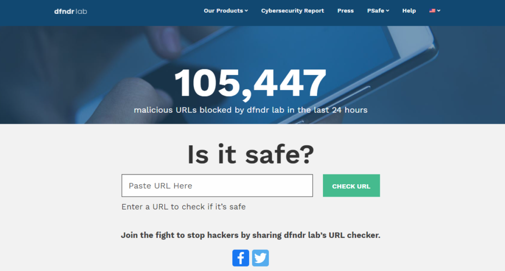 PSafe is a leading provider of mobile privacy, security, and performance apps. They provide a tool called Dfndr Lab to let users check if a link is safe to open or not. They use the latest machine learning techniques to provide the best results.