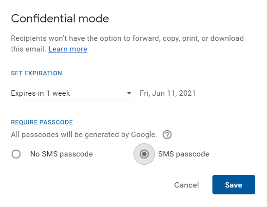 Set expiry date for email to be removed from the receiver's inbox in the defined time period. Also select if you want your email to be protected by password or not.