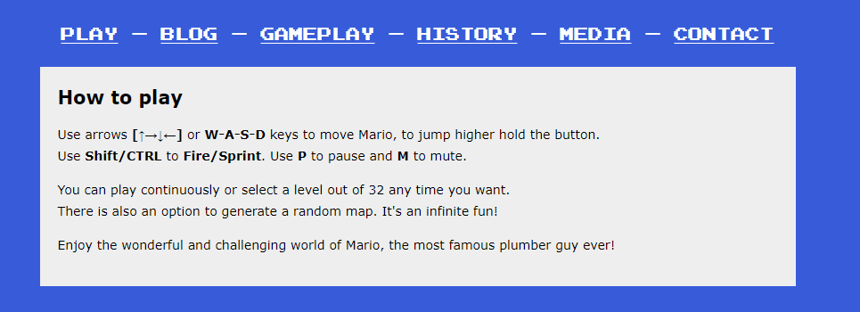 User controls while playing Super Mario Bros online