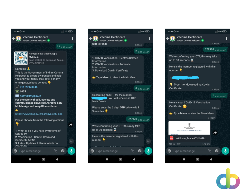 Steps to get Covid-19 Vaccine Certificate on WhatsApp by DiGiTAL BiRYANi