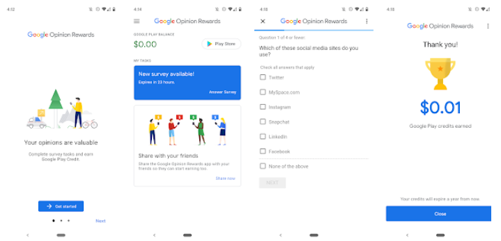 Google Opinion Rewards is an App from Google that allows user to earn some money as Google Play Credit to participate in surveys.