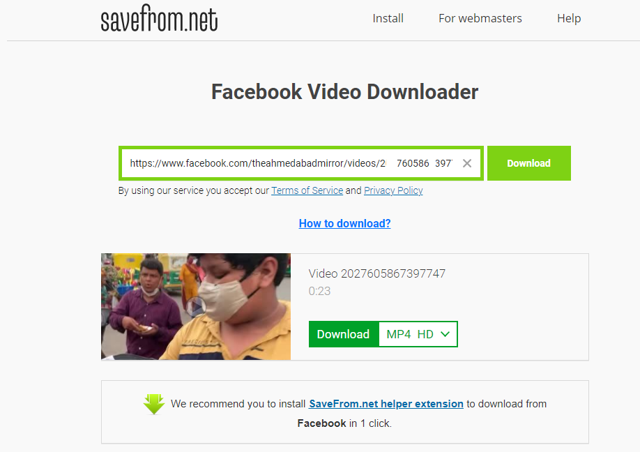 Downlaod Facebook Public Videos using the platform called SaveFrom.Net