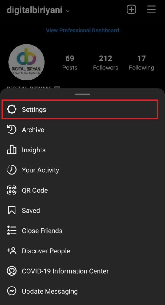 Tap on the Settings from the various options.