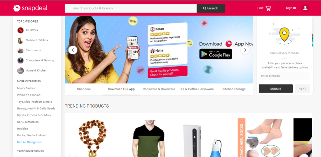 Snapdeal is another Indian e-commerce platform that has been around for over a decade. The platform offers some cool Snapdeal exclusive products. You can find much affordable stuff on the platform compared to offline shopping. Snapdeal also offers Cash on delivery option, which makes it more consumer-friendly. Even though it has been around for more than 10 years, the platform is still not as famous as its peers and giants - Amazon and Flipkart. But, to sustain in such a segment for more than 10 years itself says that Snapdeal is one of the best online shopping sites in India.