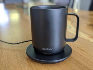 Temprature Control Smart Mug as tech gift idea for wedding gifts.