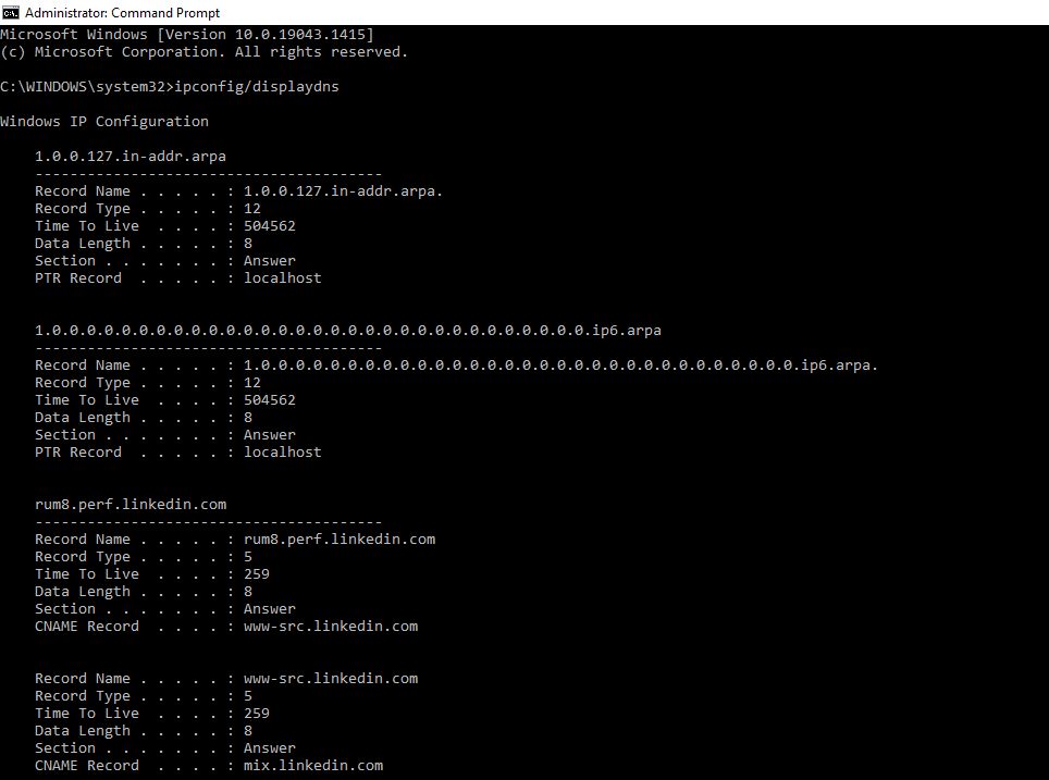 Use ipconfig/displaydns command to view incognito history.