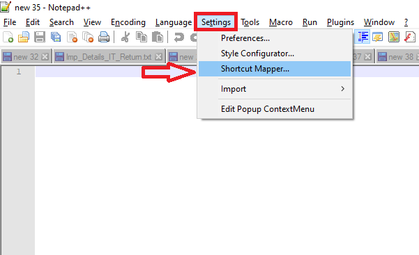 Select Shortcut Mapper to enable Notepad++ Custom Keyboard Shortcuts.