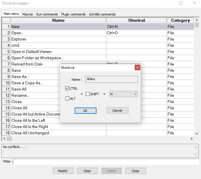 Set your own custom notepad++ shortcut key using the checkboxes and drop-down list.