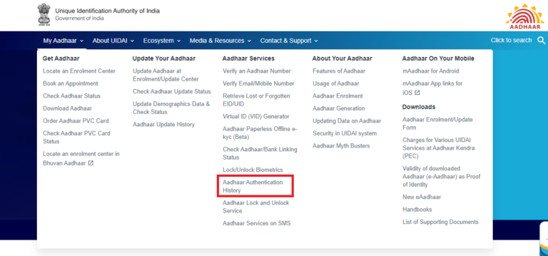 Know Where Your Aadhaar has been used - Aadhaar Authentication History